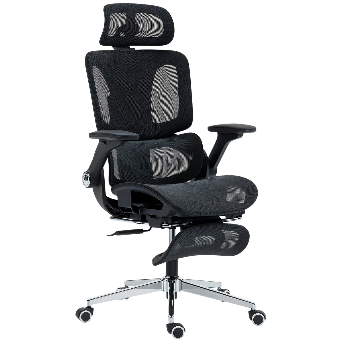 Chaise Bureau Ergonomique avec Accoudoirs 4D Appui-Tête et Profondeur d'Assise Réglables Maille Noir-0