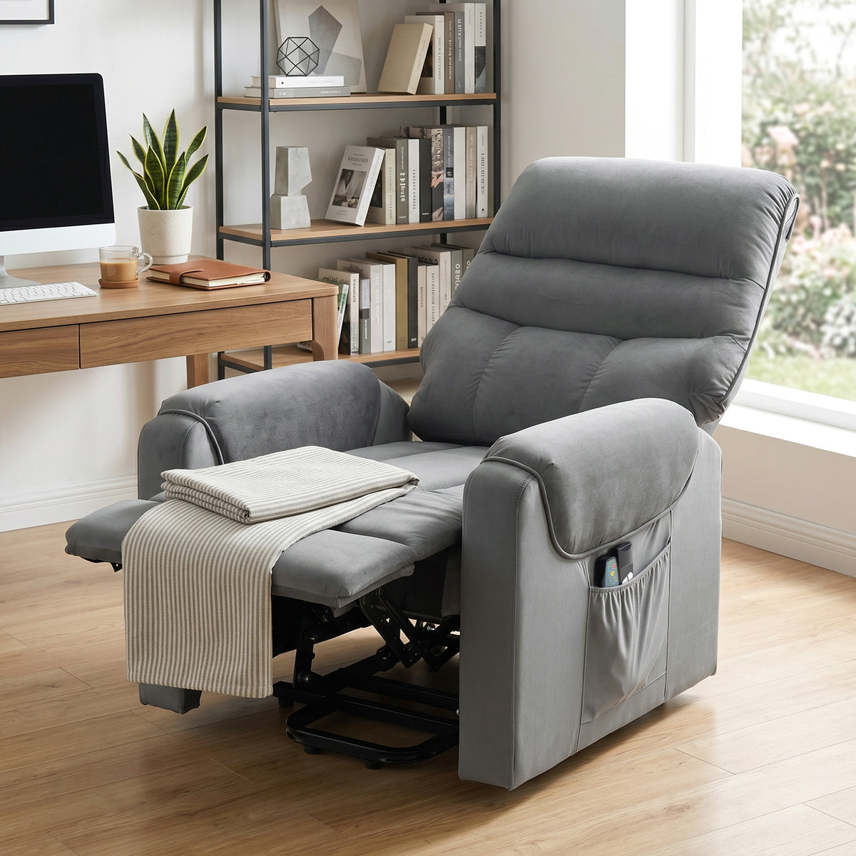 Fauteuil releveur électrique massage vibration et chaleur, fauteuil relax électrique en velours, gris foncé-8