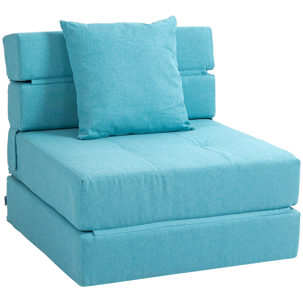 Chauffeuse canapé-lit convertible fauteuil 1 place avec 1 coussin déhoussable, tissu bleu-0