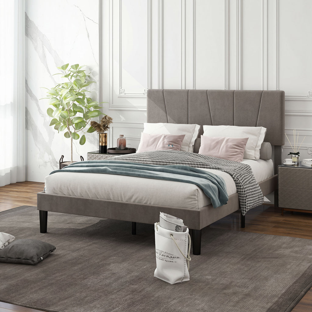 Cadre de lit double 140 x 190 cm lit 2 personnes tête de lit réglable sommier 150 x 198 x 100/105/110/115/120 cm gris-8