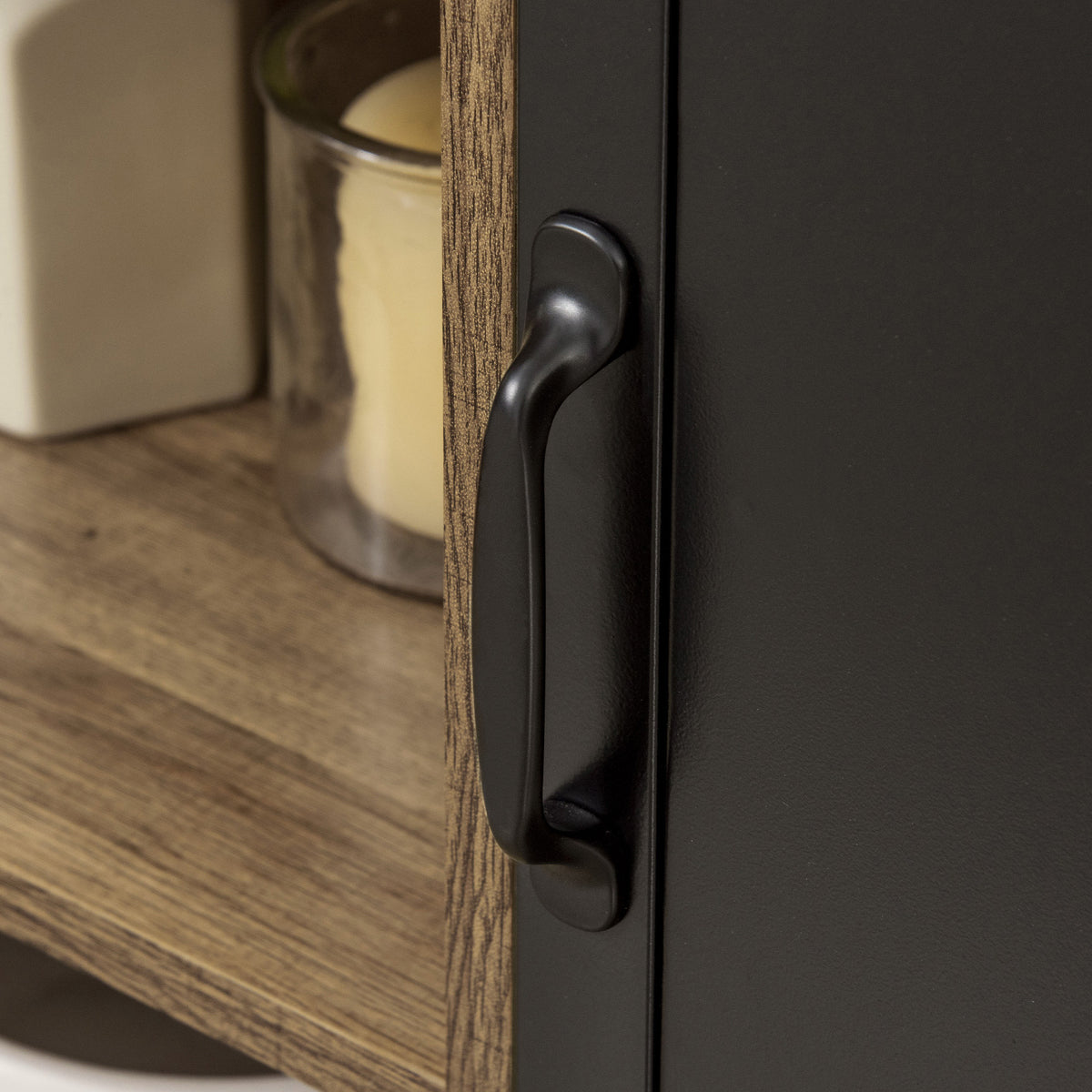 Buffet Industriel - Meuble de Rangement sur pied 3 niches Placard - en Bois et Porte métal Noir-8