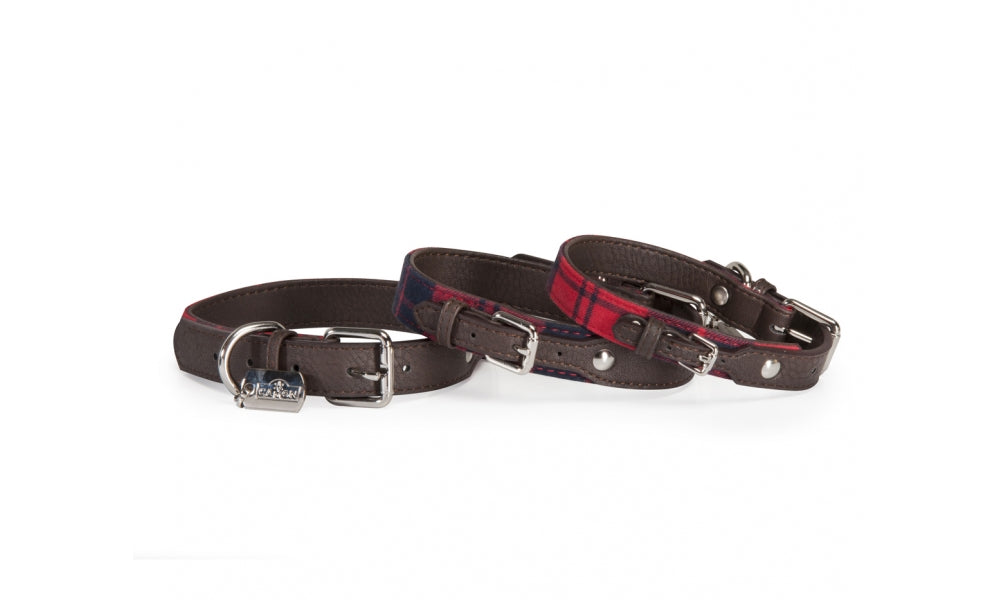 CAMON COLLARE IN CUOIO REGOLABILE 25 x 480 MM. TARTAN ROSSO
