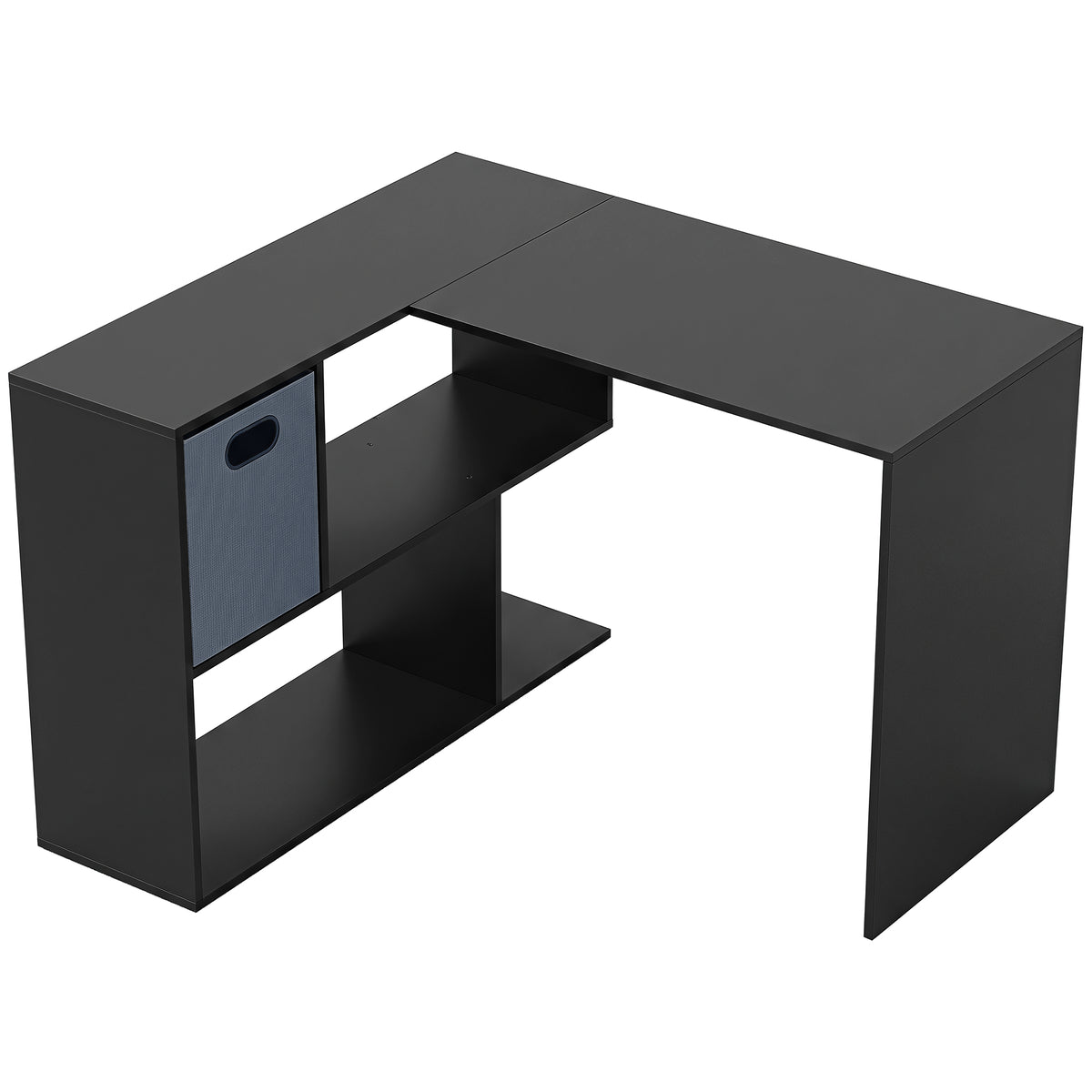 Bureau d'angle, bureau d'ordinateur avec tiroir en tissu et compartiments ouverts, 110 x 100 x 75 cm, noir-0