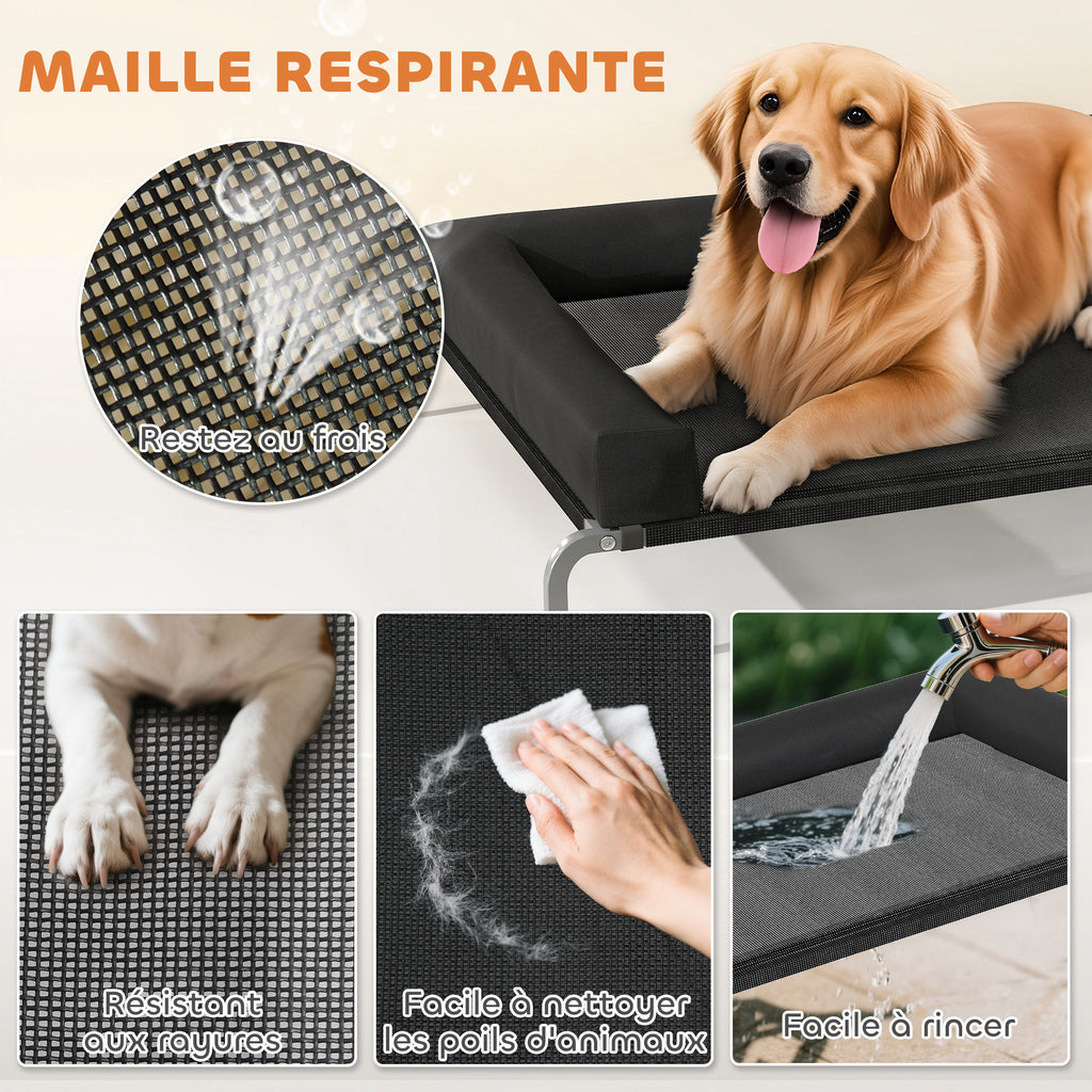 Lit surélevé pour chien rafraichissant, lit de camp pour chiens intérieur extérieur portable, 130 x 90 x 30 cm, noir-5