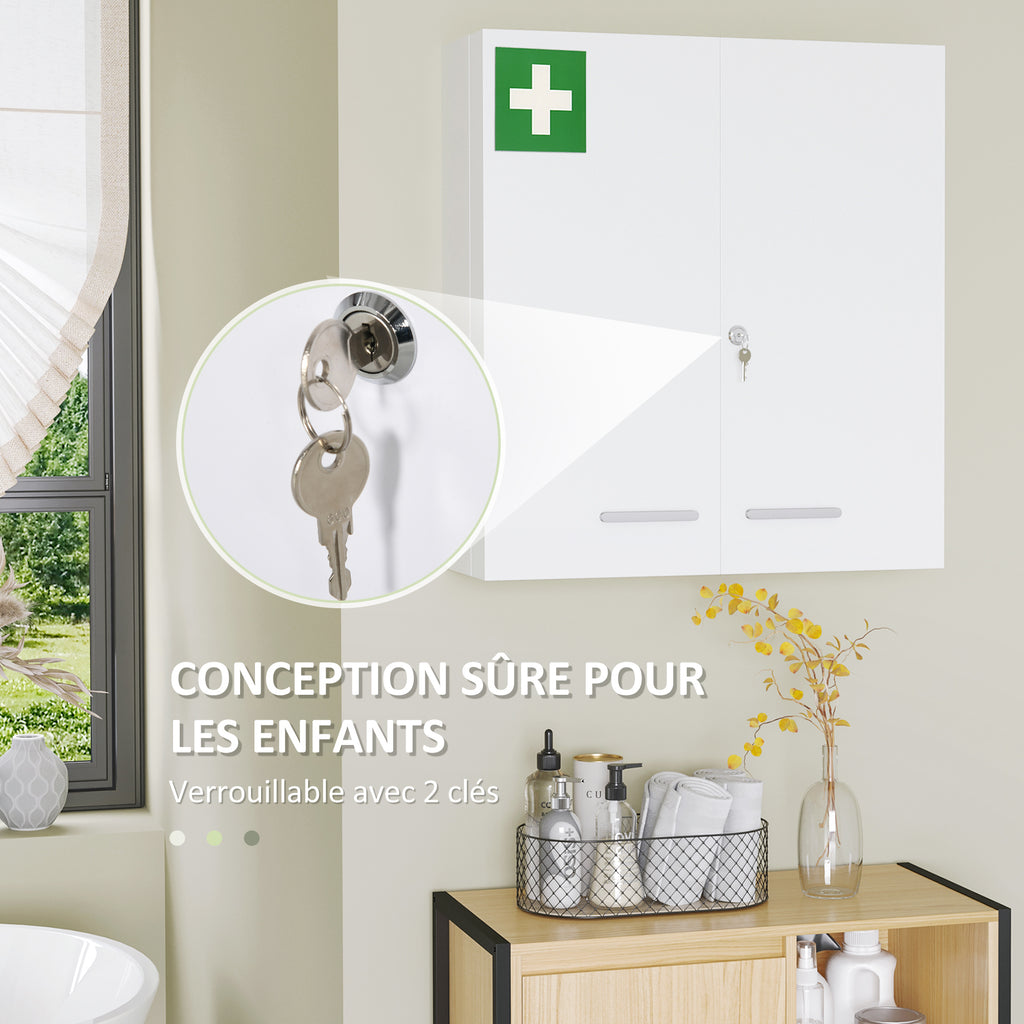 Armoire à pharmacie 6 étagères avec serrure et 2 clés de sécurité, 55x18x60 cm, blanc-3