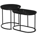 Lot de 2 tables basses tables d'appoint gigognes en acier et plateau MDF aspect marbre - table ronde et ovale - noir-0