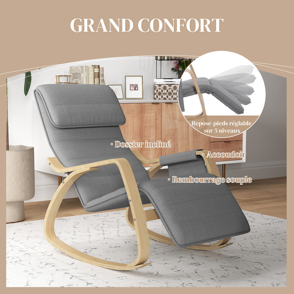 Fauteuil relax à bascule fauteuil allaitement avec repose-pieds réglable, poche latérale et appui-tête, gris-4