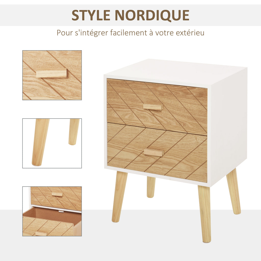 Table de chevet Chiffonnier Commode Meuble de Rangement avec 2 tiroirs Scandinave 40L x 30l x 56H cm en Bois-4