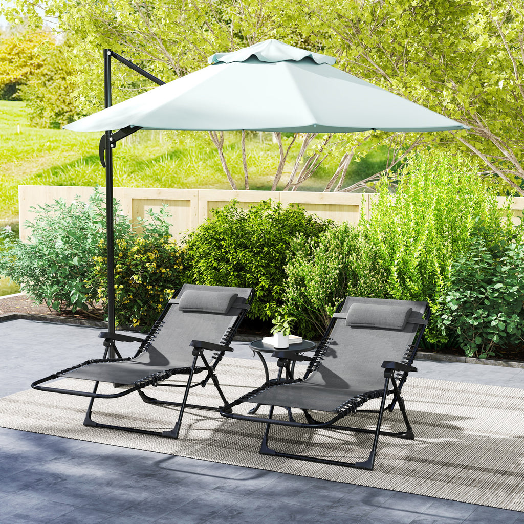 Lot de 2 bain de soleil, chaise longue pliante inclinable avec appuie-tête en textilène, 90 x 65 x 112 cm, gris-1