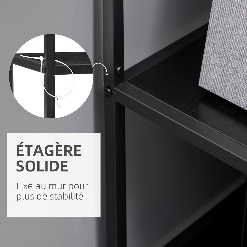Bibliothèque étagère de rangement à 7 niveaux cadre en acier style industriel 83 x 34 x 180 cm noir-5