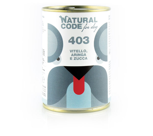 NATURAL CODE DOG 403 VITELLO, ARINGA & ZUCCA 400 GR.