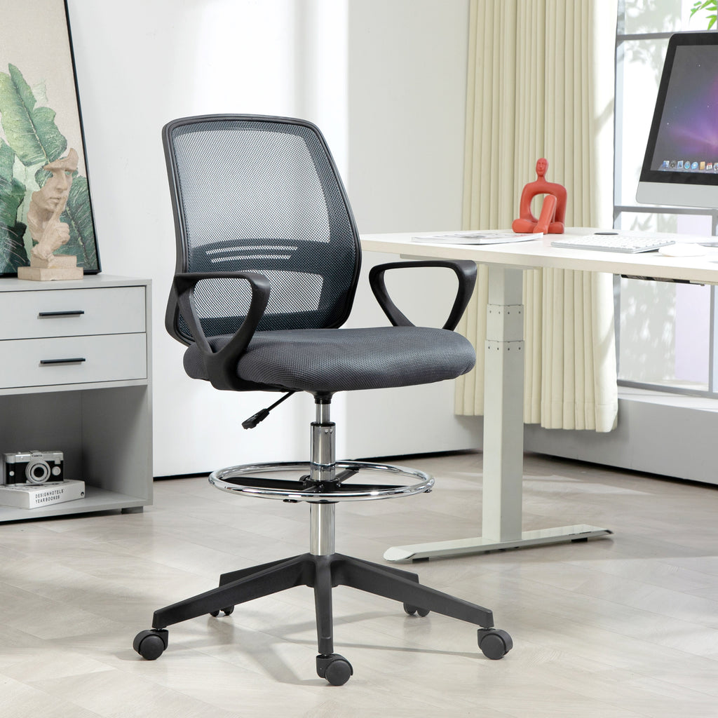 Fauteuil de bureau chaise de bureau assise haute réglable tabouret de bureau pivotant 360° maille respirante-1