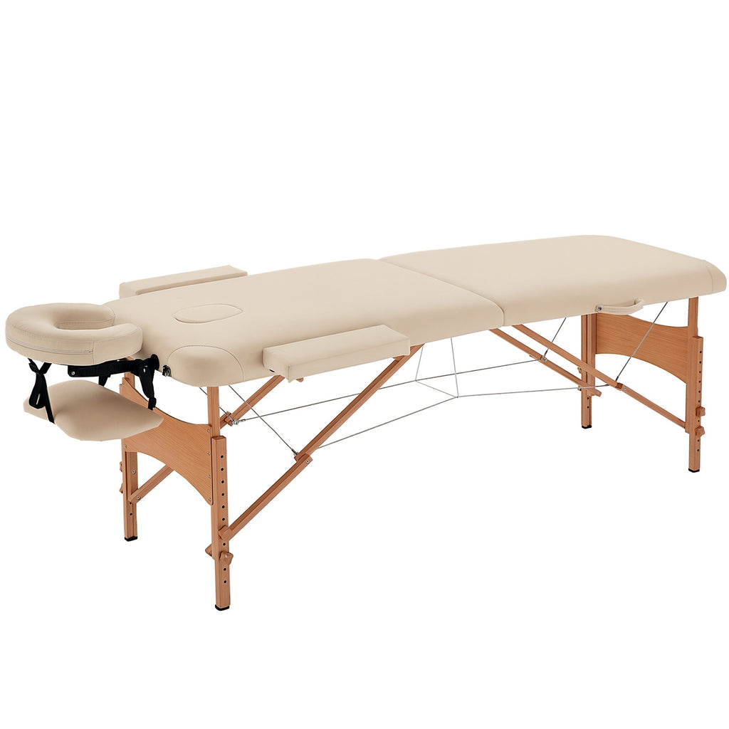 Lit/Table de Massage cosmetique Pliable en Bois 2 Zones crème-0