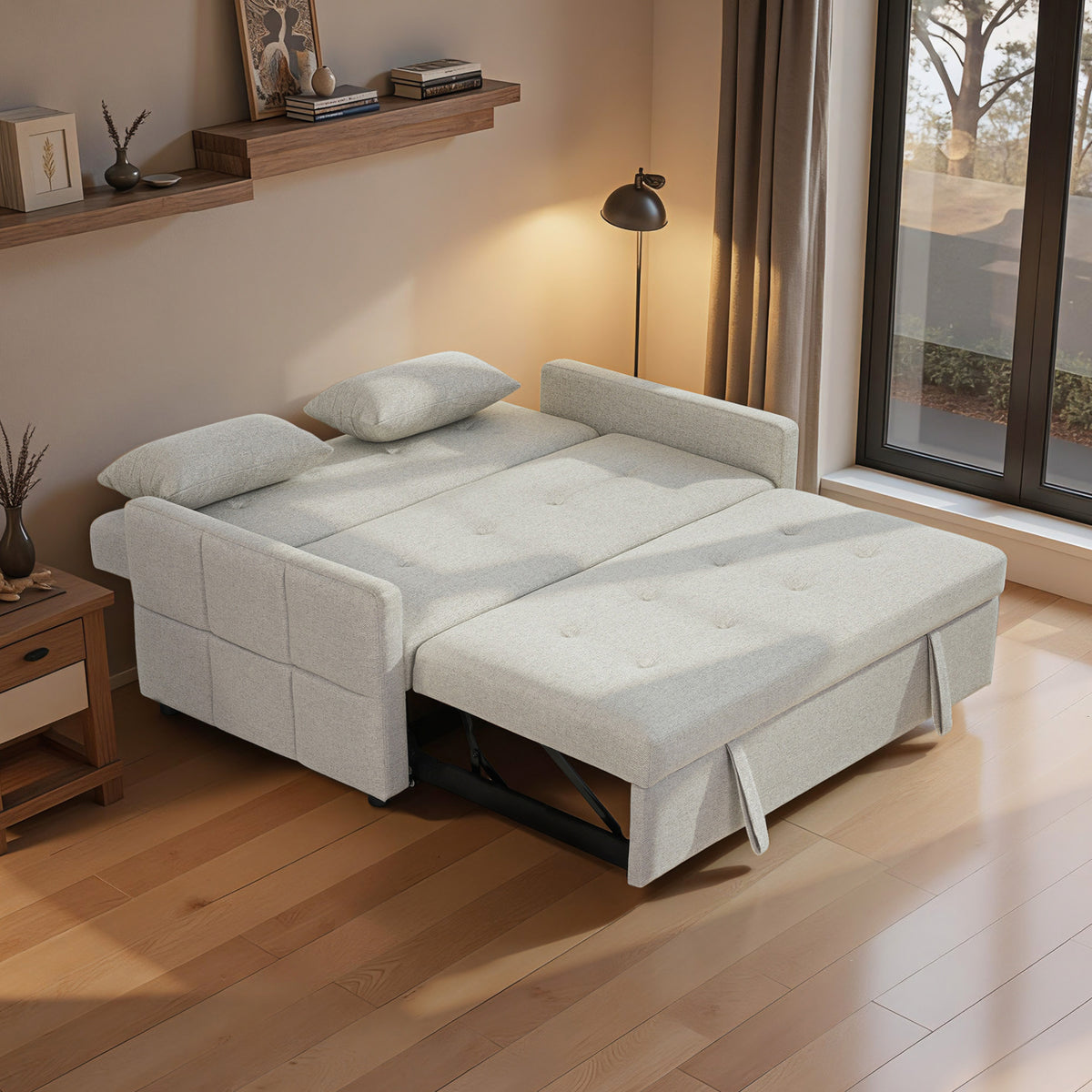 Canapé convertible 2 places 3 en 1, canapé-lit clic-clac, lit gigogne, dossier réglable, 158x85x85cm, marron clair-7