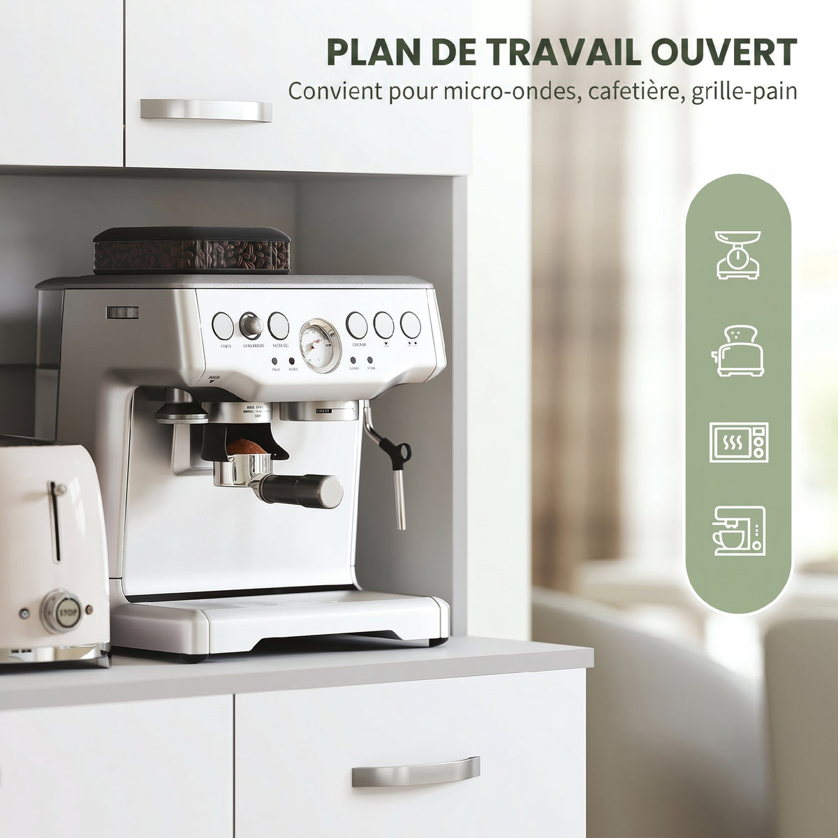 Buffet de cuisine armoire de cuisine contemporaine multi-rangements 6 portes 1 tiroir + grand plateau-5