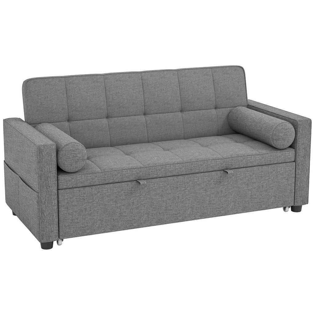 Canapé convertible 2 places 3 en 1 canapé-lit avec lit gigogne double dossier réglable 2 coussins 80,5x137,5x84cm gris-0