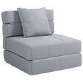 Chauffeuse canapé-lit convertible fauteuil 1 place avec 1 coussin déhoussable, tissu gris clair-0