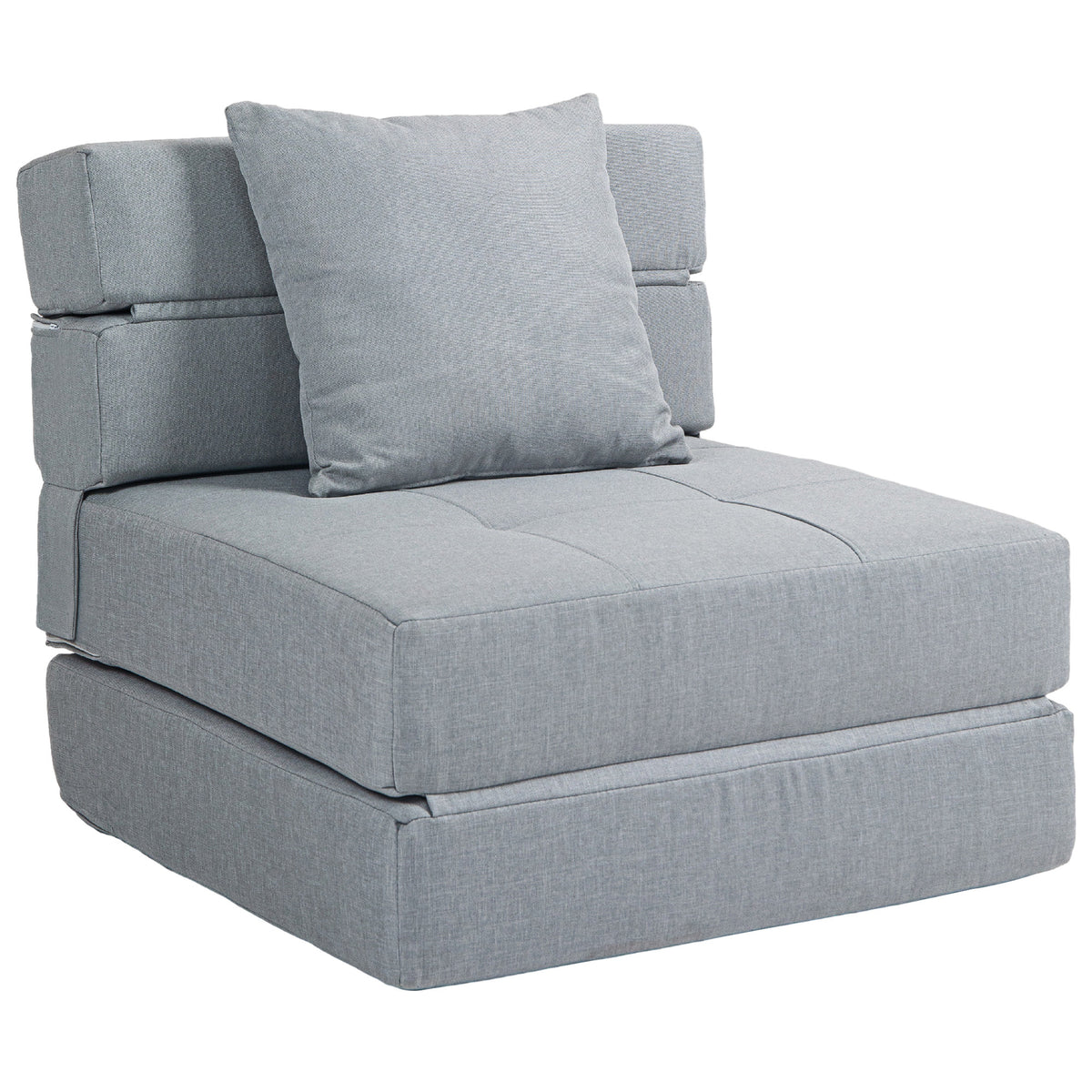 Chauffeuse canapé-lit convertible fauteuil 1 place avec 1 coussin déhoussable, tissu gris clair-0