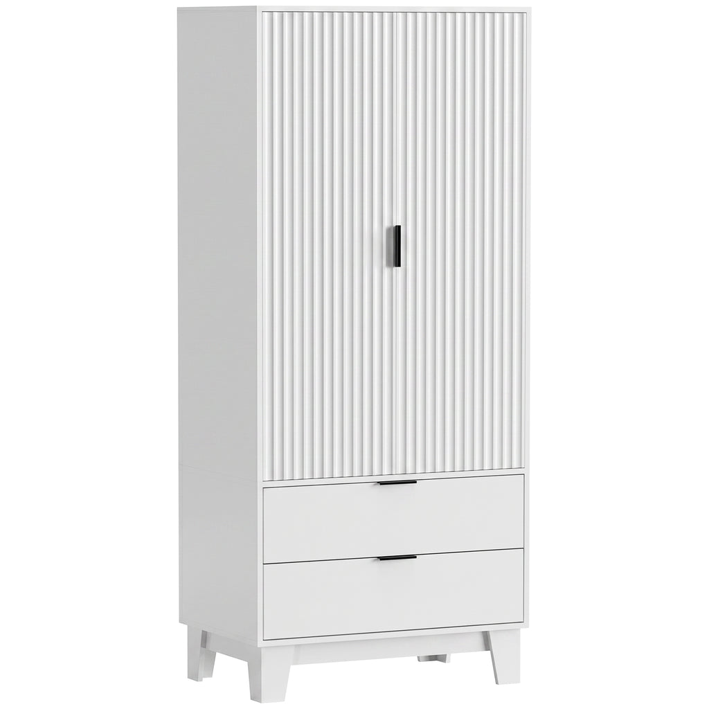 Armoire chambre penderie avec 2 portes à fermeture douce, 2 tiroirs et barre de suspension, 80x50x180cm, blanc-0