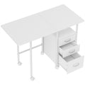 Bureau d'ordinateur pliable sur roulettes, bureau avec rangement, 3 tiroirs, plateau extensible, 105x51x75,5cm, blanc-0