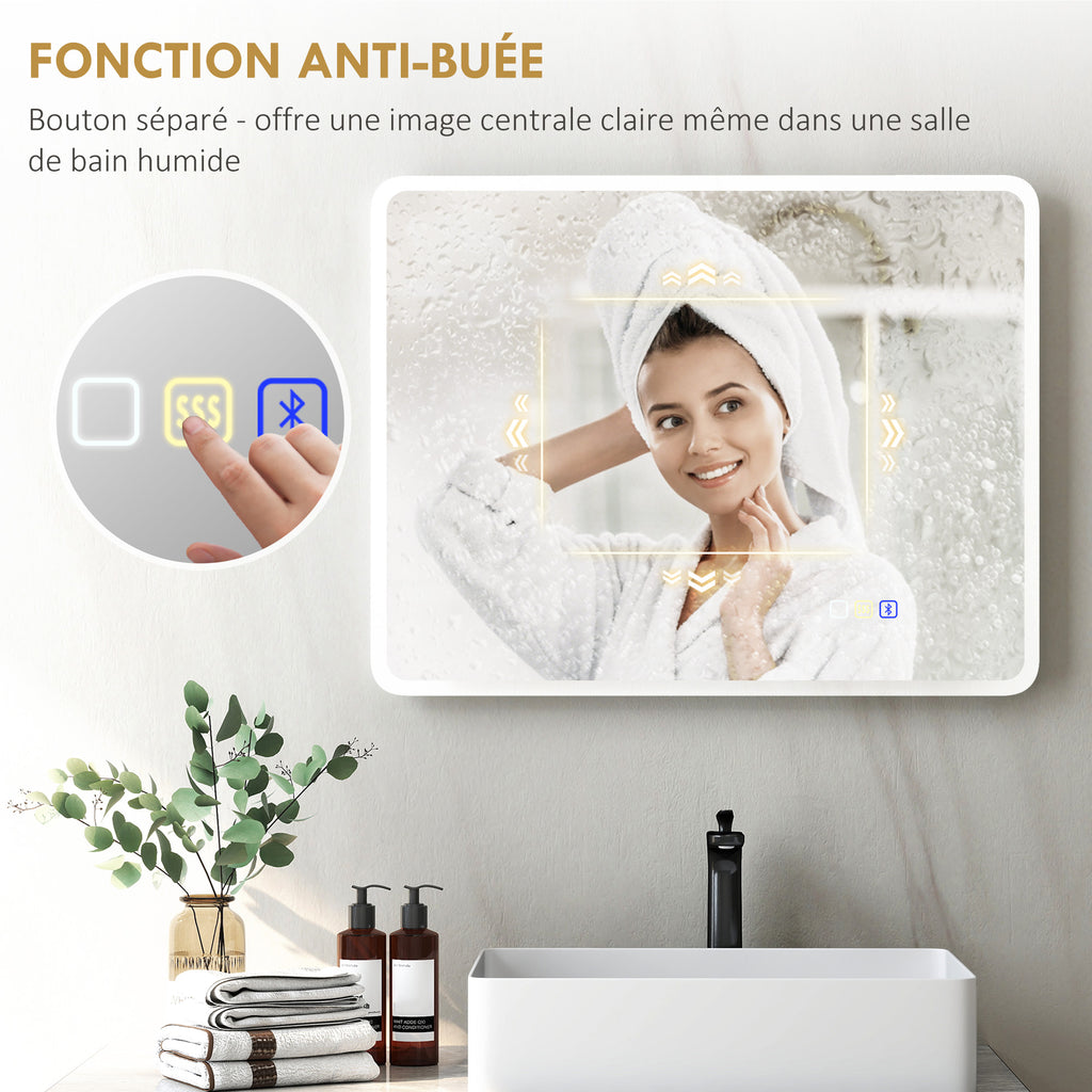 Miroir salle de bain LED bluetooth 70 x 90 cm interrupteur tactile lumière réglable 3 couleurs anti-buée mémoire argent-6