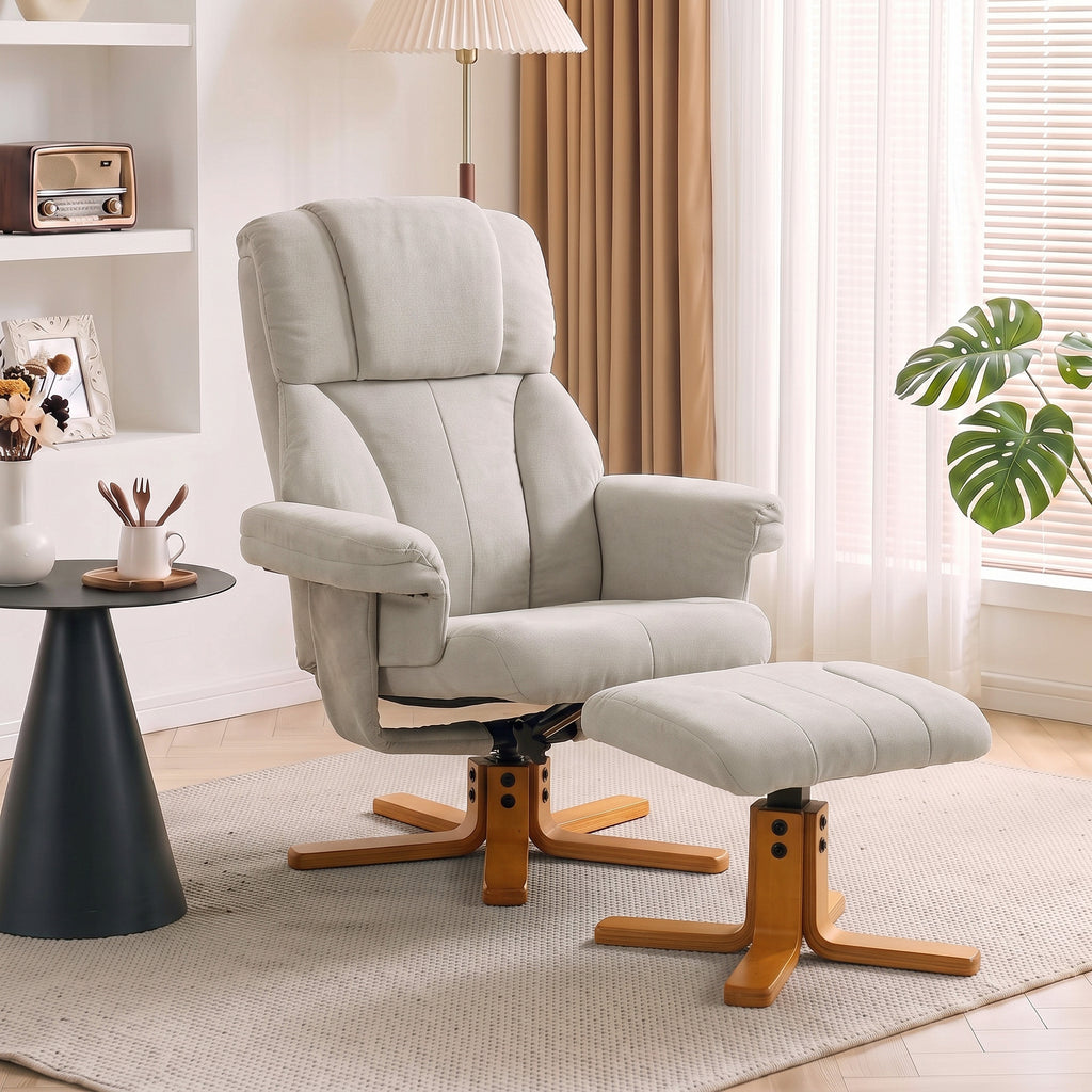 Fauteuil relax avec repose-pied, fauteuil de relaxation, dossier inclinable, assise rembourrée, 79x80x104cm, crème-1