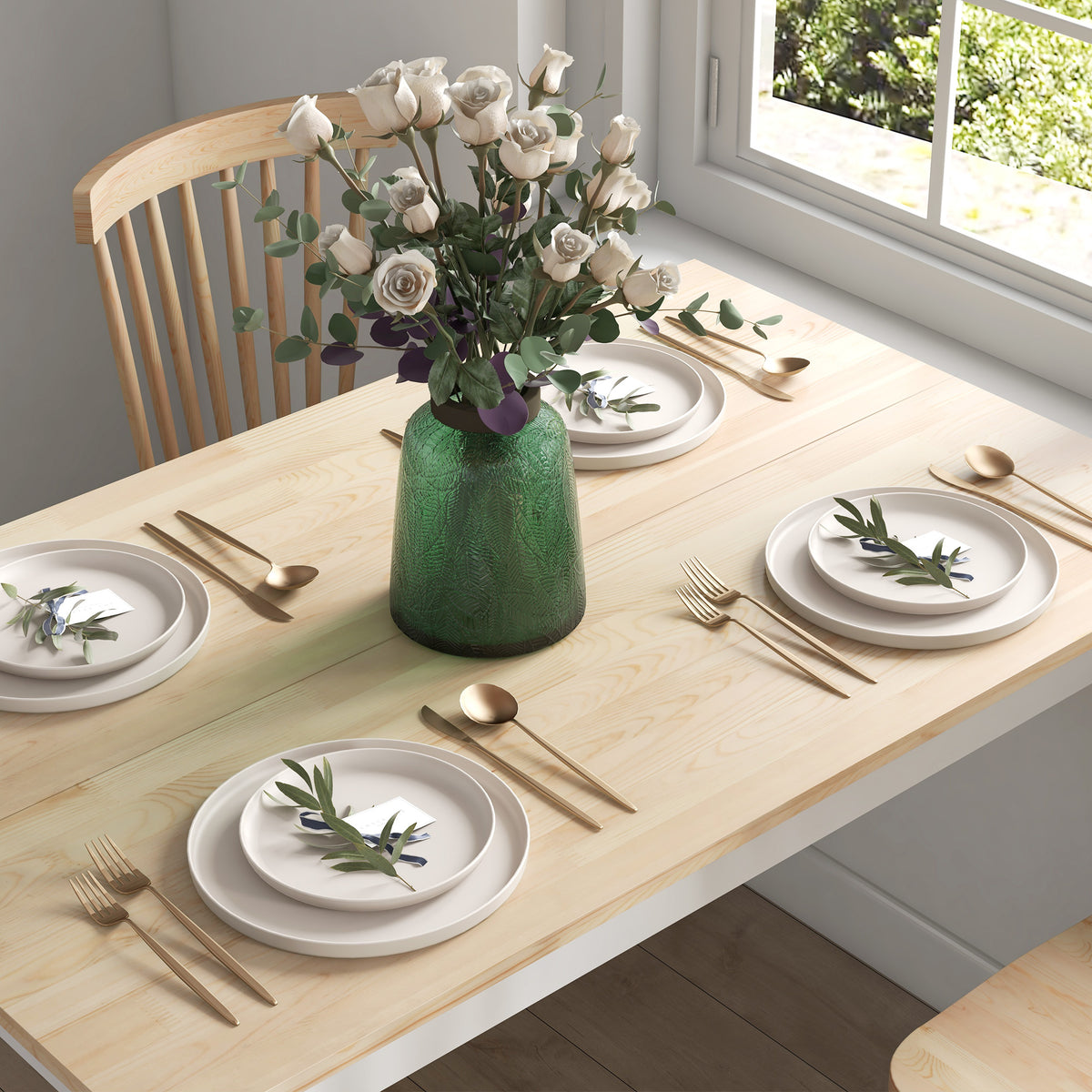 Table à manger table de cuisine structure en bois massif 4 personnes design vintage 120 cm naturel et blanc-6