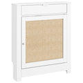 Cache-Radiateur avec Placard Rabattable et Porte en Rotin, Couvercle de Radiateur en Bois avec Compartiment, Blanc-0