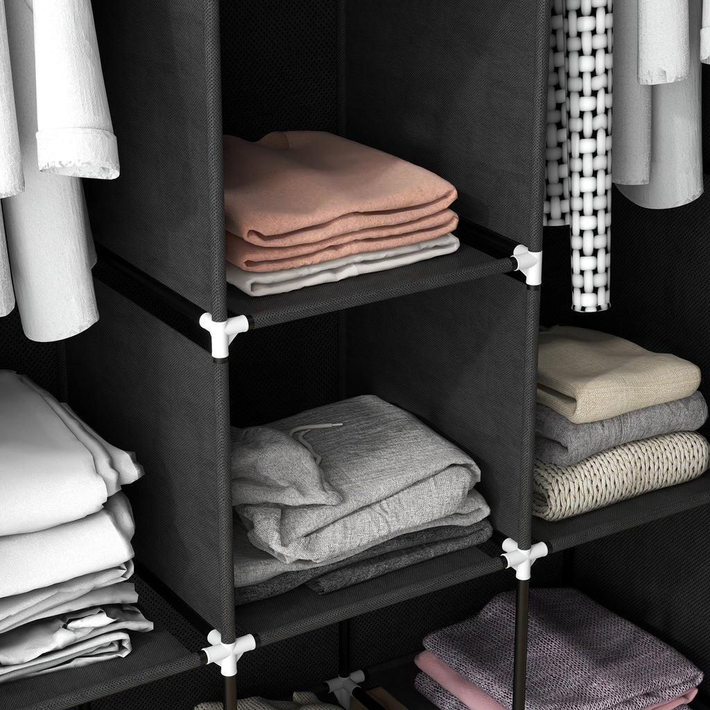 Armoire penderie multi-rangement - 8 étagères, 2 barres - non tissé noir-7