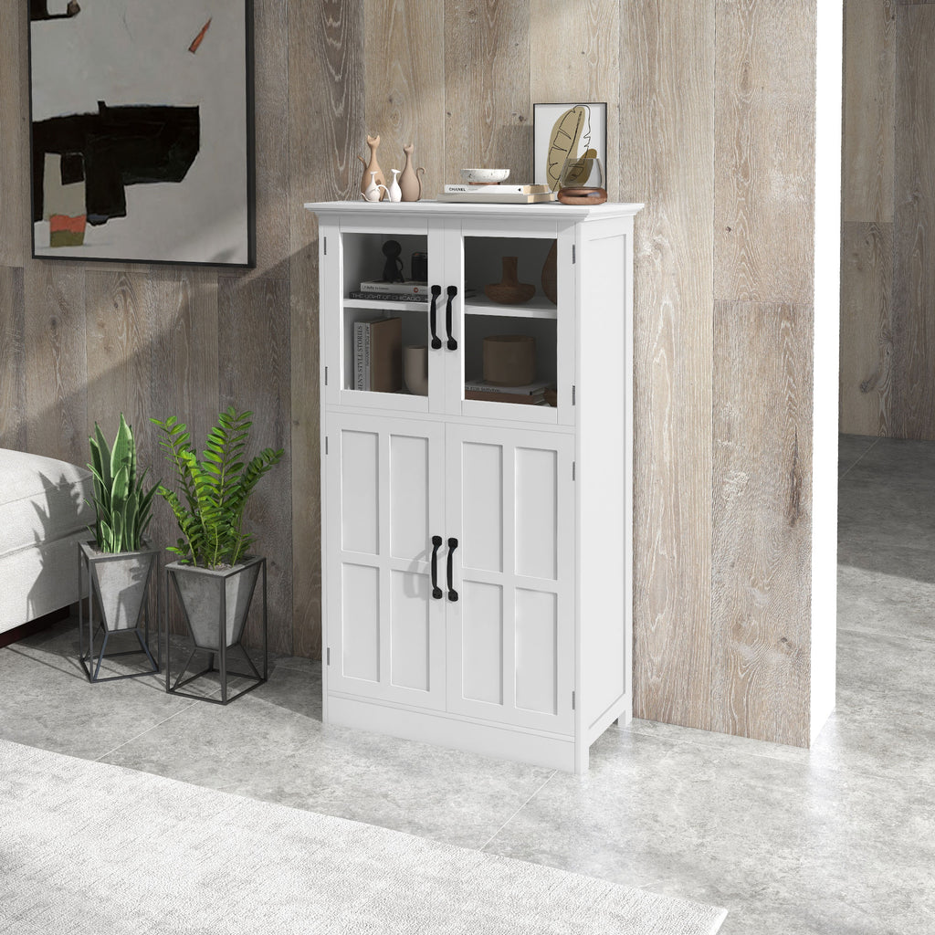 Buffet de cuisine armoire multi-rangements 2 placards, portes en verre, 4 étagères en bois blanc-9