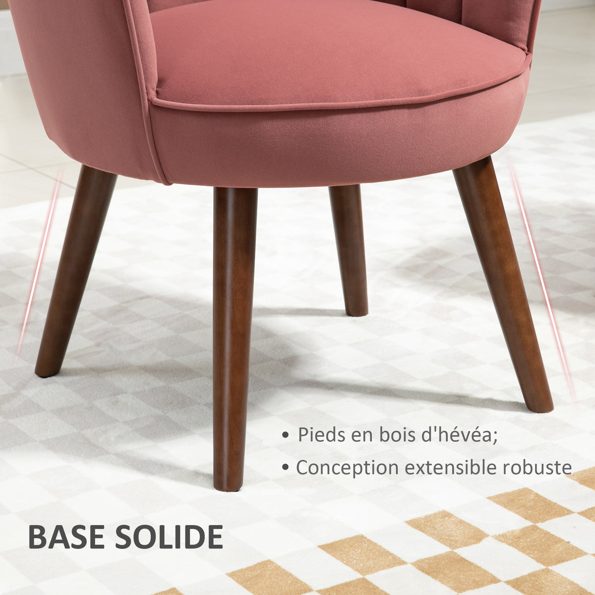 Fauteuil Coquillage Fauteuil de Salon Chambre avec Dossier et Coussin Aspect Velours Pieds en Bois hévéa 66L x-5