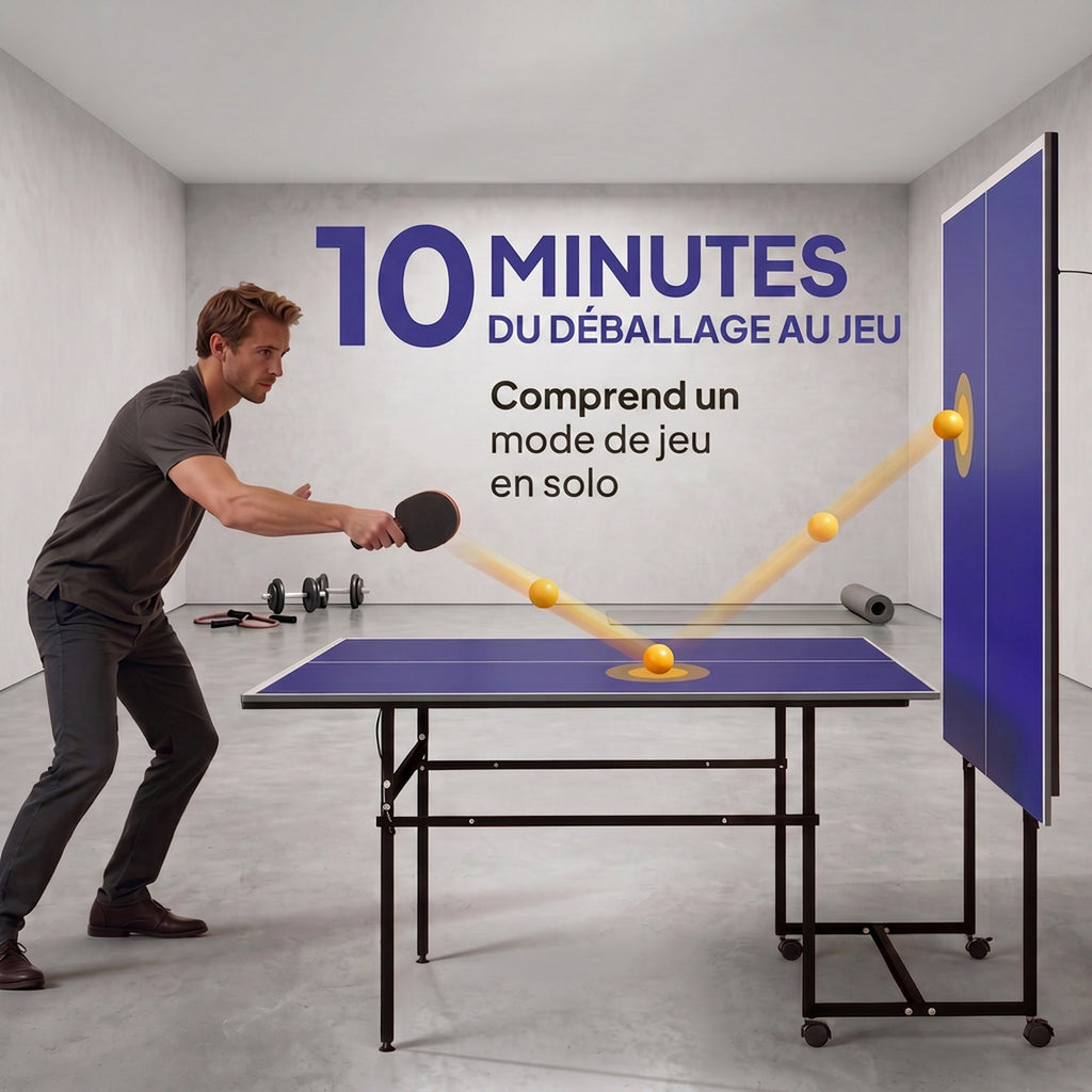 Table de tennis de table ping-pong pliable compacte 4 roulettes pour intérieur 274L x 152,5l x 75,5H cm-3