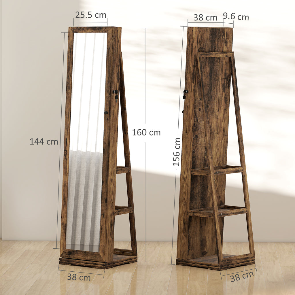 Armoire à Bijoux pivotante verrouillable boîte à bijoux avec Miroir - Armoire Bijoux Multi-Rangement - Brun Rustique-2