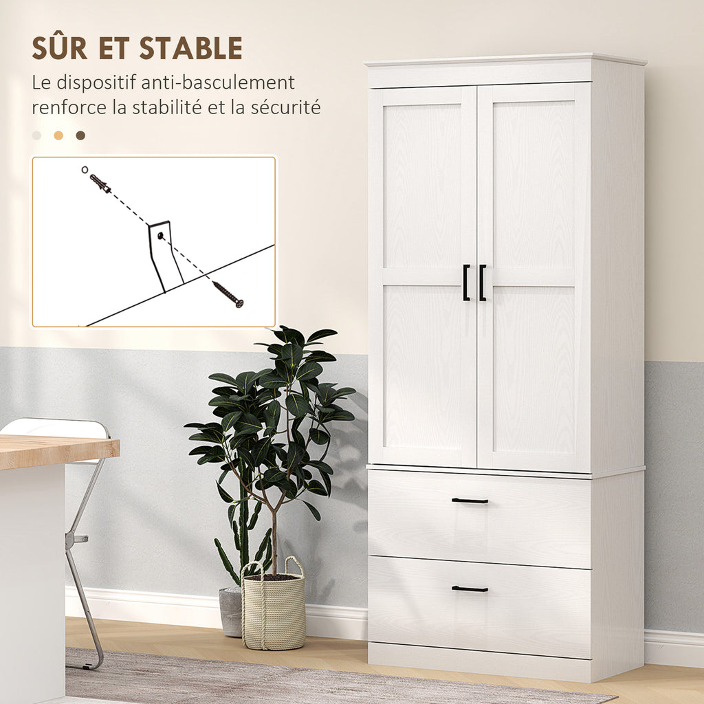 Armoire de cuisine buffet cuisine vaisselier meuble de rangement avec placard, 2 tiroirs et étagères réglables, crème-6