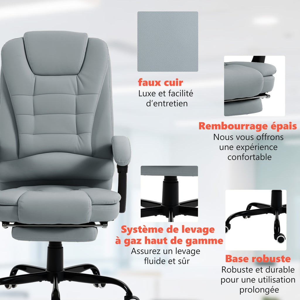 Fauteuil de bureau massant, chaise de bureau avec hauteur réglable, dossier inclinable et télécommande filaire, gris-7
