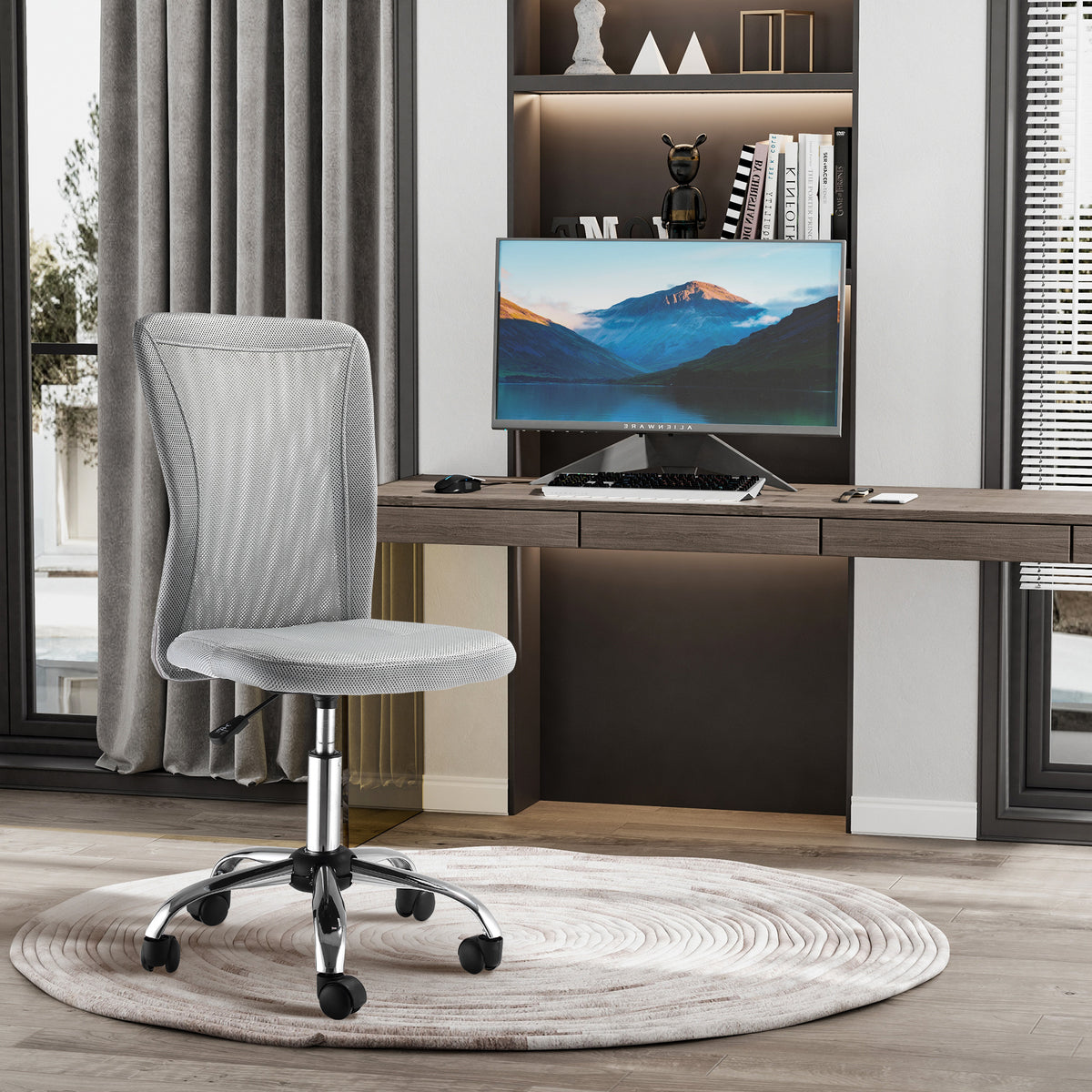 Chaise de Bureau Ergonomique, Fauteuil de Bureau, Hauteur Réglable, Piètement Chromé, Pivotant 360°, Revêtement Maille, Gris-5