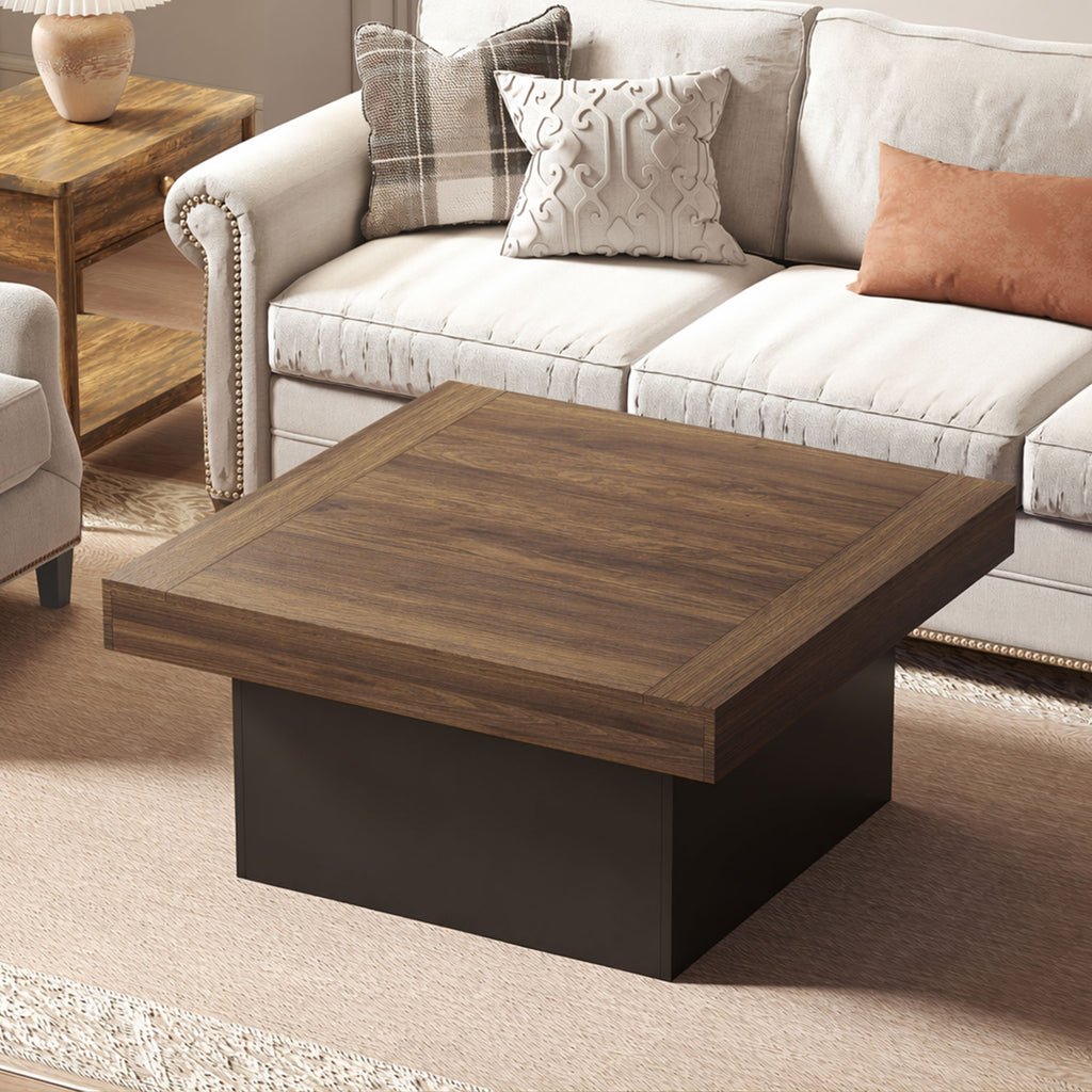Table basse carrée avec éclairage LED 16 couleurs, table de salon moderne, 90 x 90 x 45 cm, noyer-1