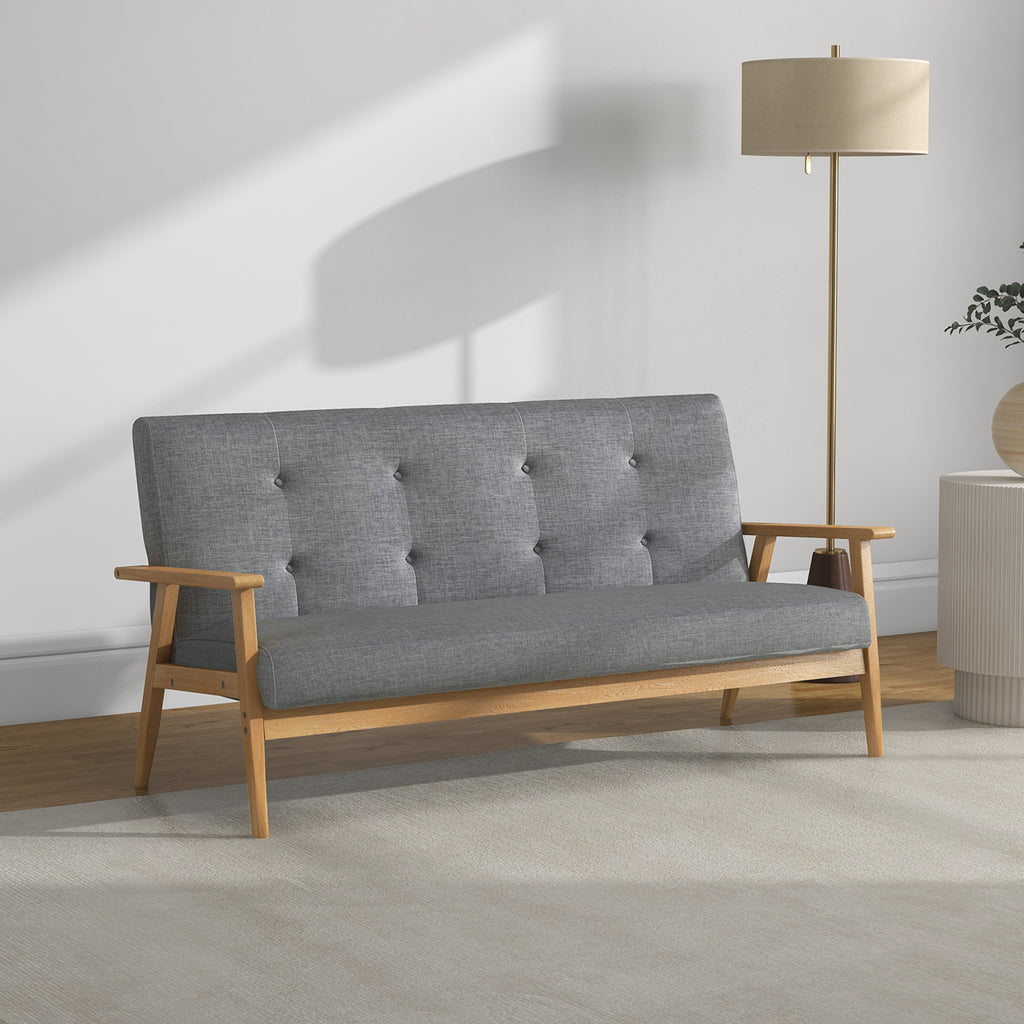 Canapé 3 places 154,5, canapé scandinave avec dossier capitonné, assise rembourrée et accoudoirs, gris-9