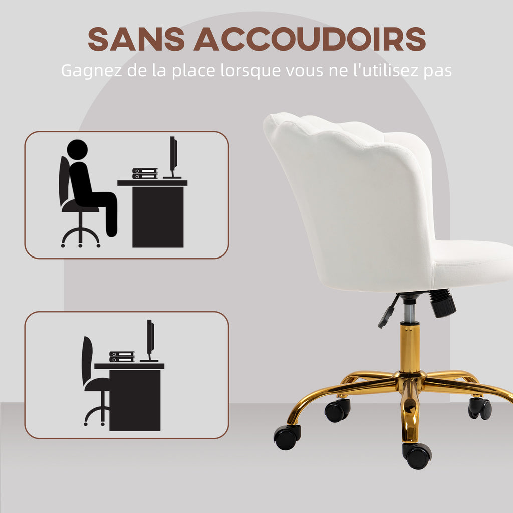 Chaise bureau en velours, chaise coiffeuse avec dossier en pétale, hauteur réglable, 69 x 64 x 80-90 cm, blanc-5