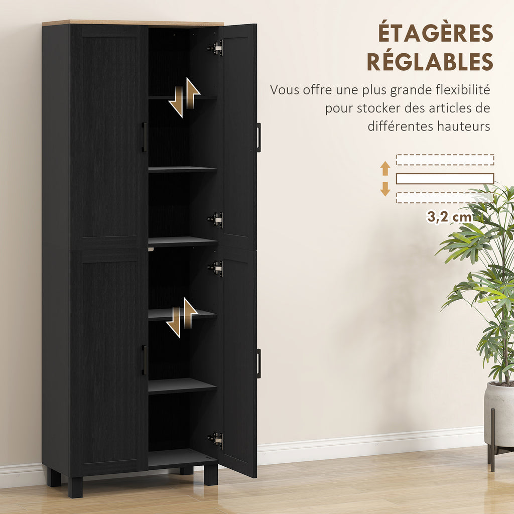 Armoire de cuisine hauteur 170 cm buffet haut avec 4 portes et étagères ajustable, design moderne, noir-4