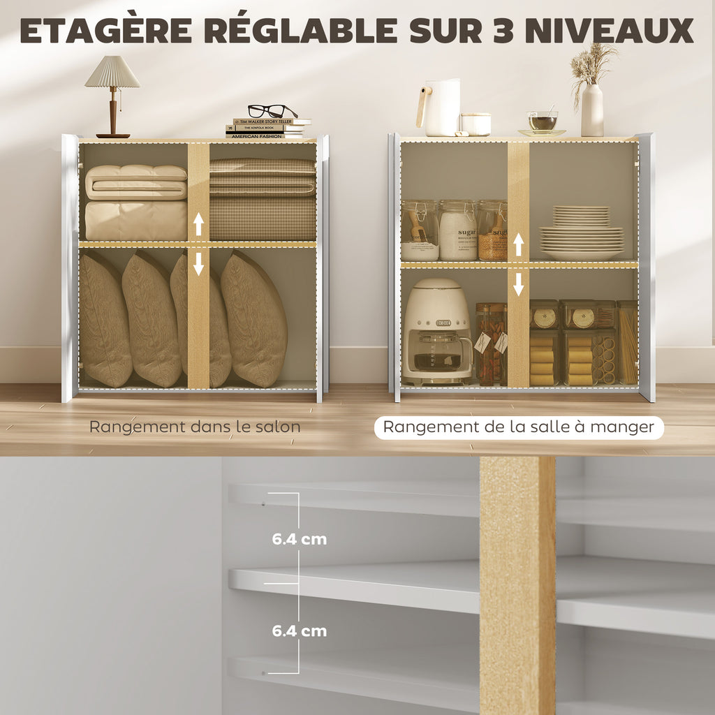 Buffet à haute brillance, meuble de rangement avec 2 portes à fermeture amortie et étagère réglable, 80x40x80cm, blanc-5