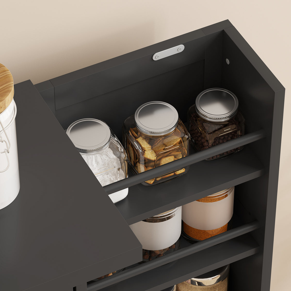 Armoire de Cuisine, Buffet Cuisine, avec 2 Portes, 12 Porte-Racks, 5 Compartiments et Étagères Réglables, Noir-8