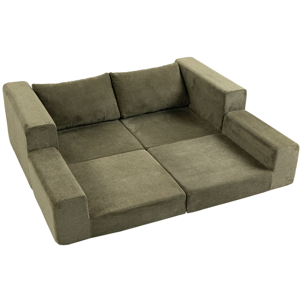 Canapé Convertible 2 Places 4 en 1, Canapé-Lit Compressé en Chenille 208 cm avec Assise Large, 2 Oreillers, Vert-0