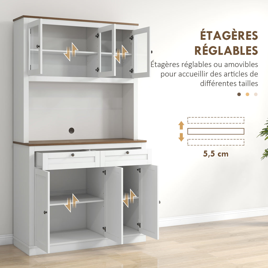 Buffet haut cuisine, armoire de cuisine, 6 portes, 2 tiroirs, plan de travail, étagères réglables, 100x40x180cm, blanc-4