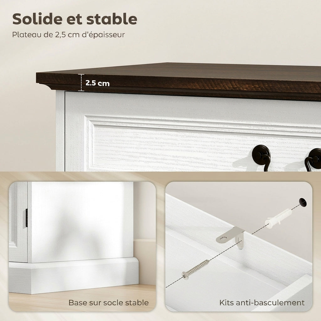 Buffet salon, meuble de rangement avec 2 portes, tiroir silencieux, étagère réglable, 80x40x85cm, blanc et marron-5