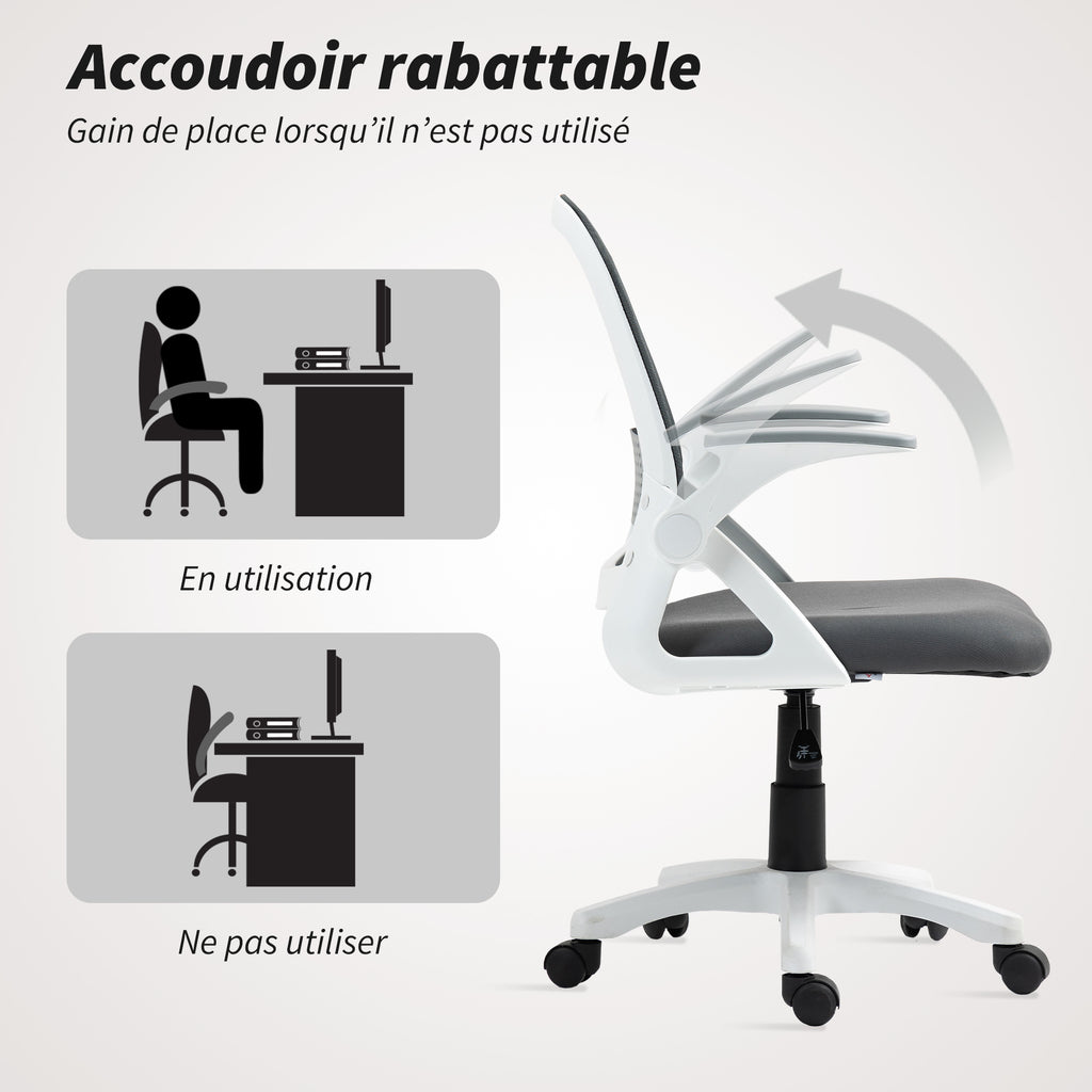 Chaise bureau ergonomique, fauteuil de bureau en maille avec accoudoirs relevables, hauteur réglable, gris-6