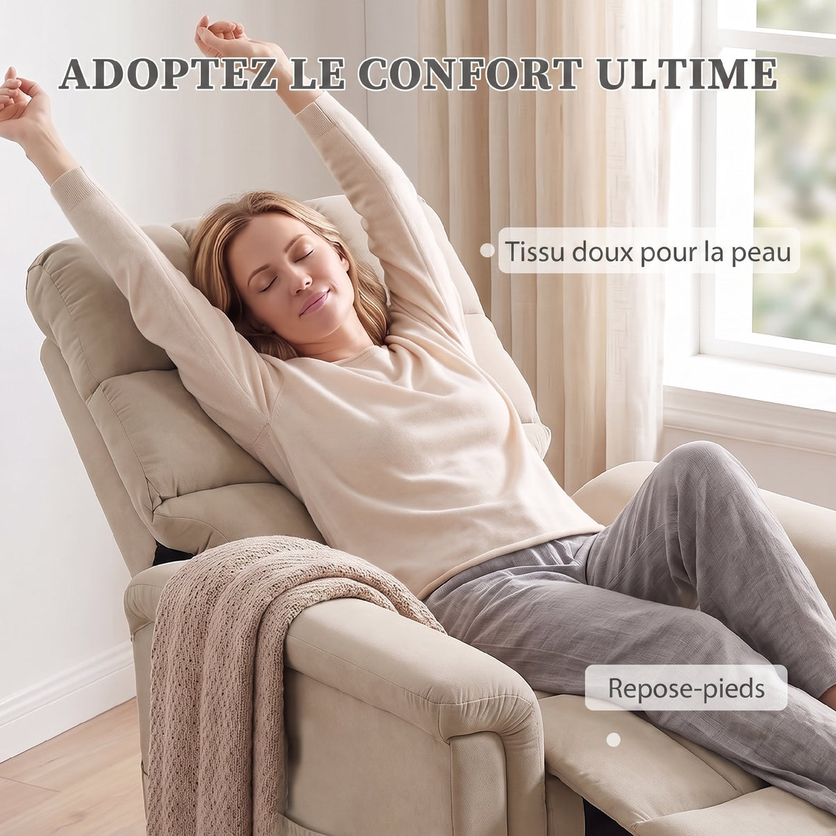 Fauteuil Releveur Électrique, Fauteuil Relax Électrique en Velours avec Dossier Inclinable, Télécommande, Marron-4