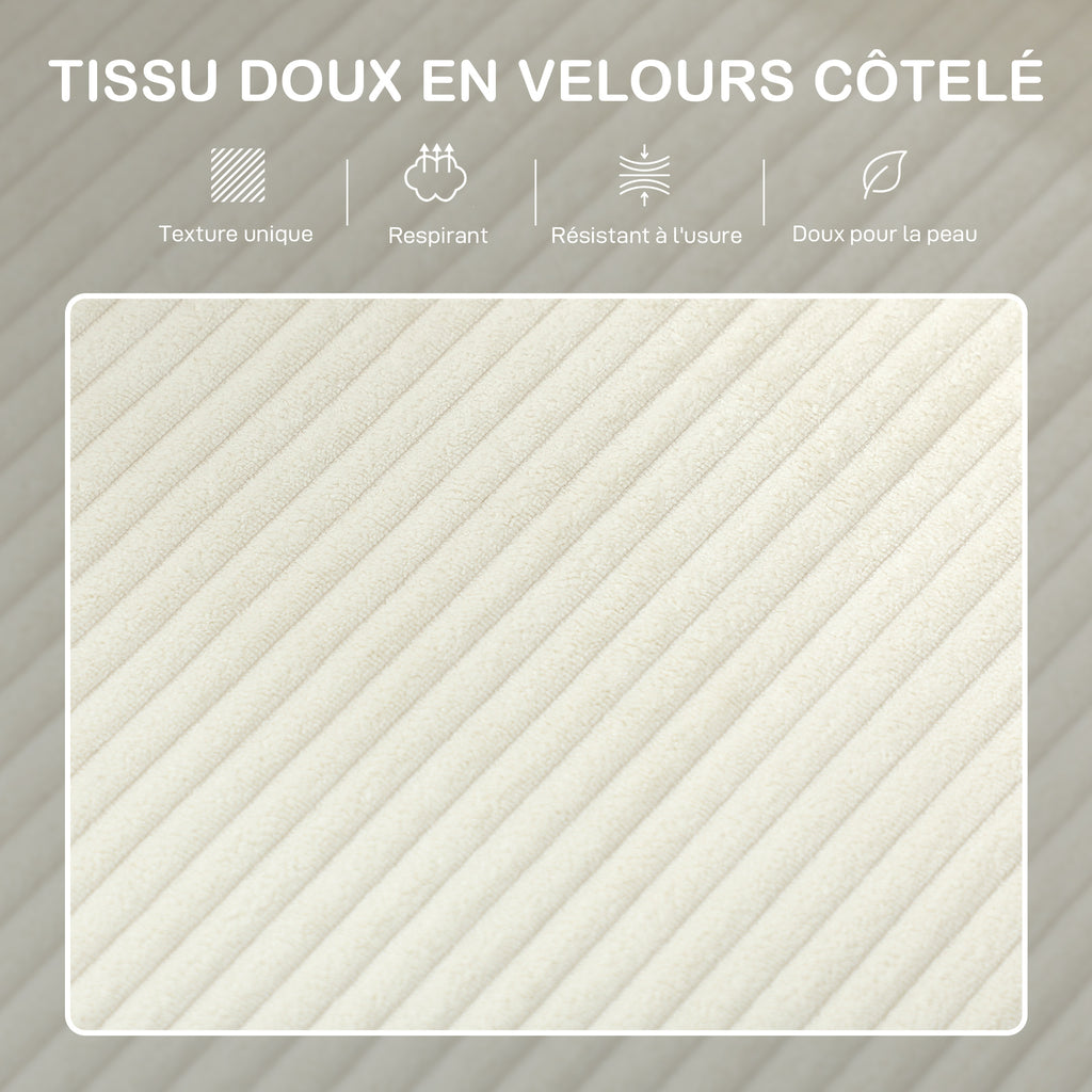 Canapé 3 places en velours côtelé, canapé avec coussins à ressorts et assise rembourré, 192x80x84,5cm, beige-4