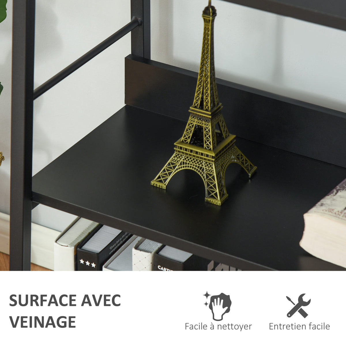 Étagère bibliothèque de Rangement Style Industriel incliné 5 Niveaux 70L x 35l x 150H cm Noir-5