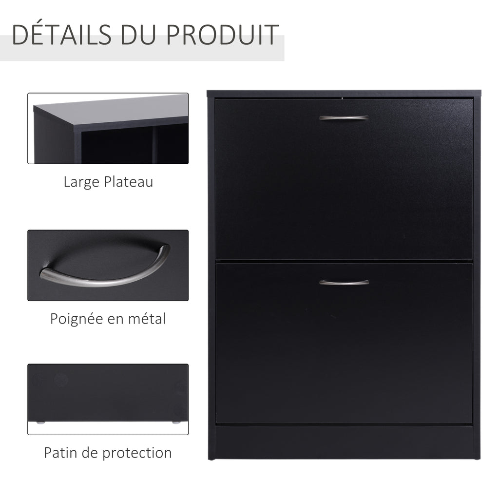 Armoire à Chaussures Meuble à Chaussures dim. 60L x 24l x 80H cm 2 Portes abattantes Noir-6